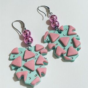 Handmade Mint & Pink Geometric Dangle Earrings